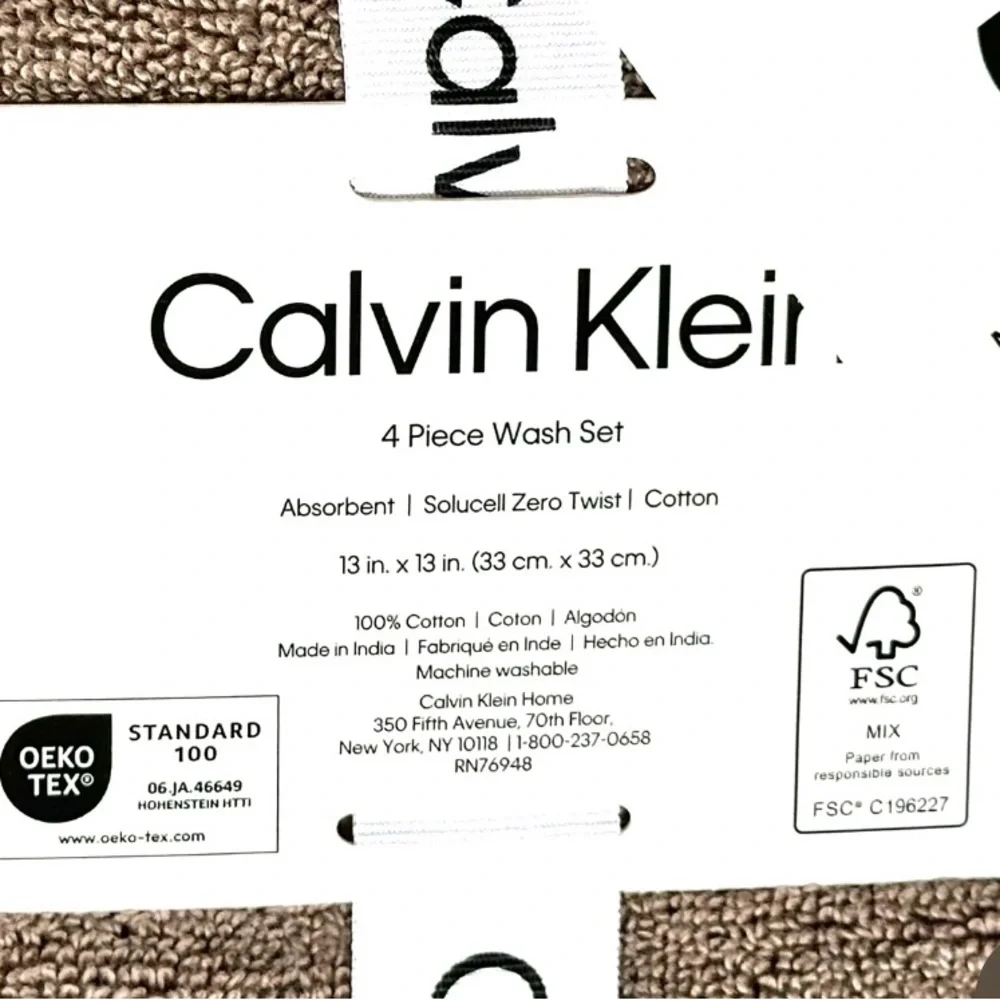 Calvin Klein 4 Pc Wash Set 100% Cotton Light Brown Taupe Eco Friendly Solucell